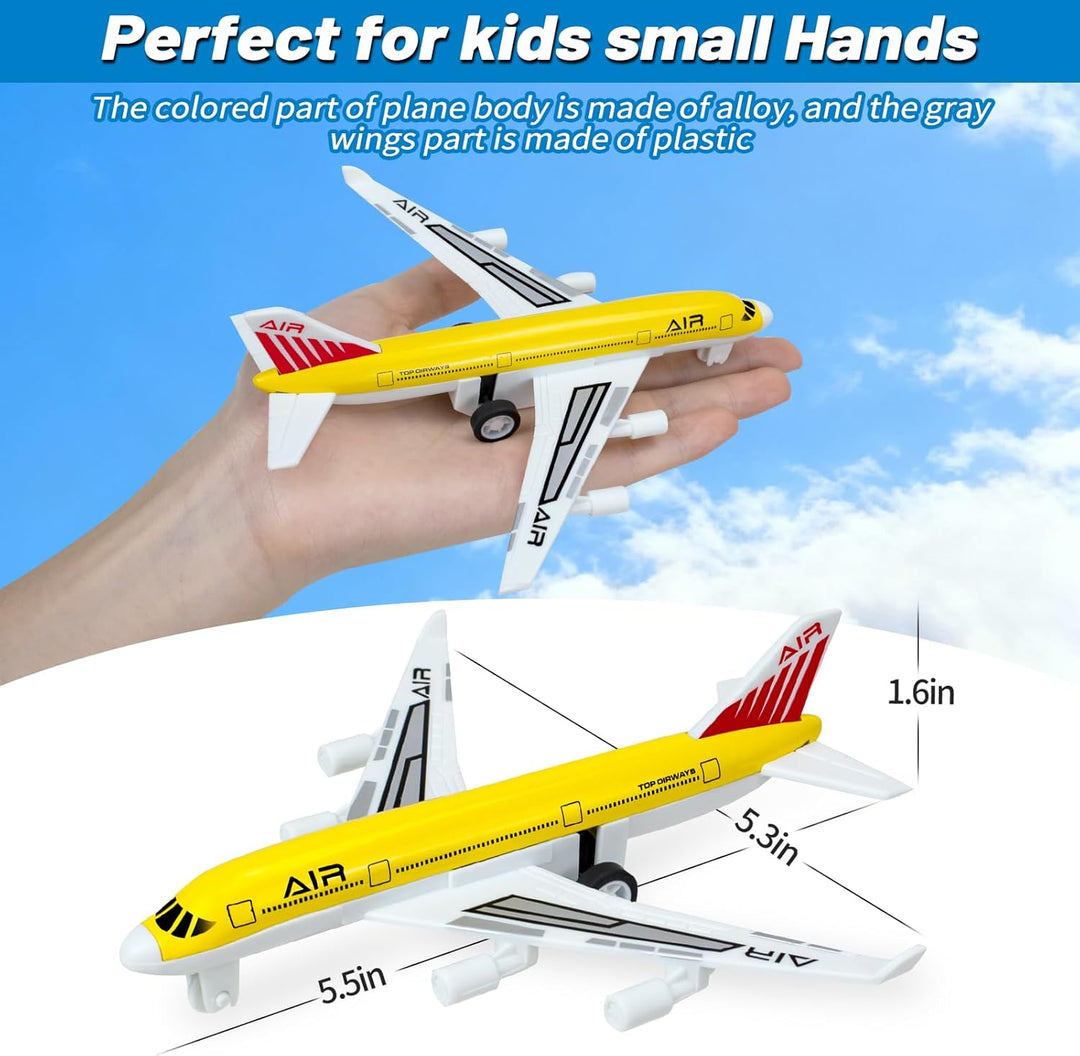 Hymaz Spielzeug Flugzeug 4 Pack, Diecast Pull Back Flugzeuge für Jungen Alter 3 4-7 8-12, Legierung