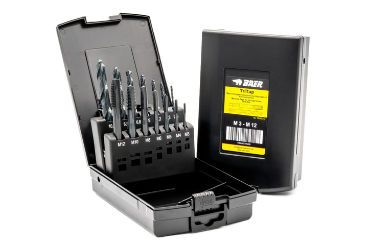 BAER Gewindeschneider Set M3 - M12 TriTap HSSE-VAP: Gewindebohrer Set Durchgangsloch - Kernlochbohre