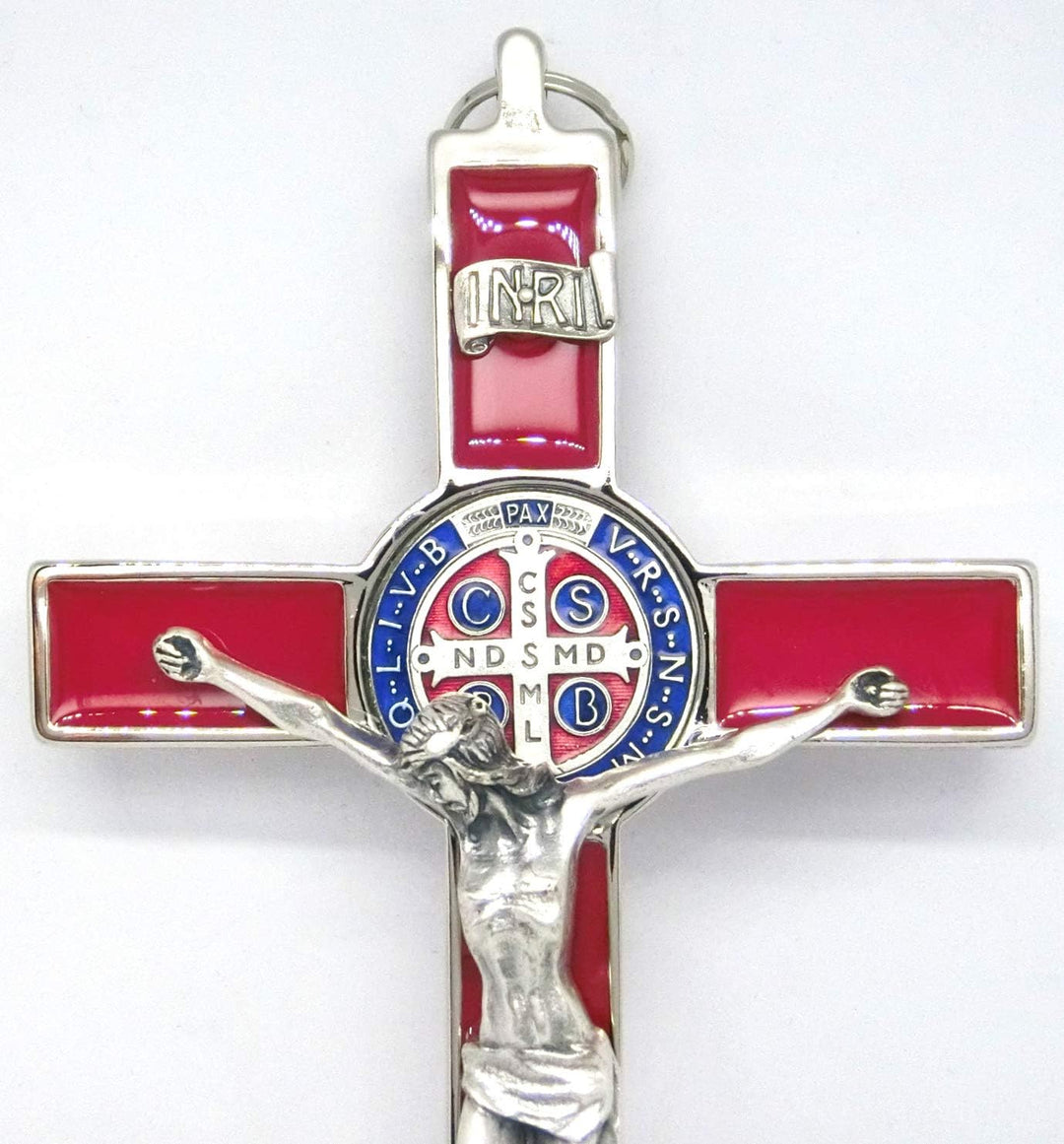 GTBITALY 10.004.11 Kreuz Silber Rot St. Benedikt 20 cm emailliert mit Box Geschenkbox Gift Prete Exo