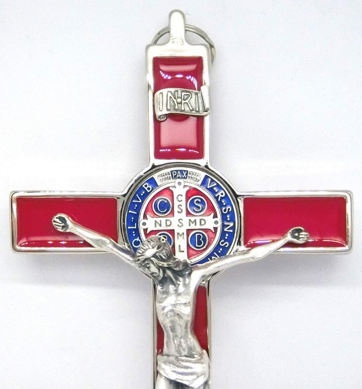 GTBITALY 10.004.11 Kreuz Silber Rot St. Benedikt 20 cm emailliert mit Box Geschenkbox Gift Prete Exo