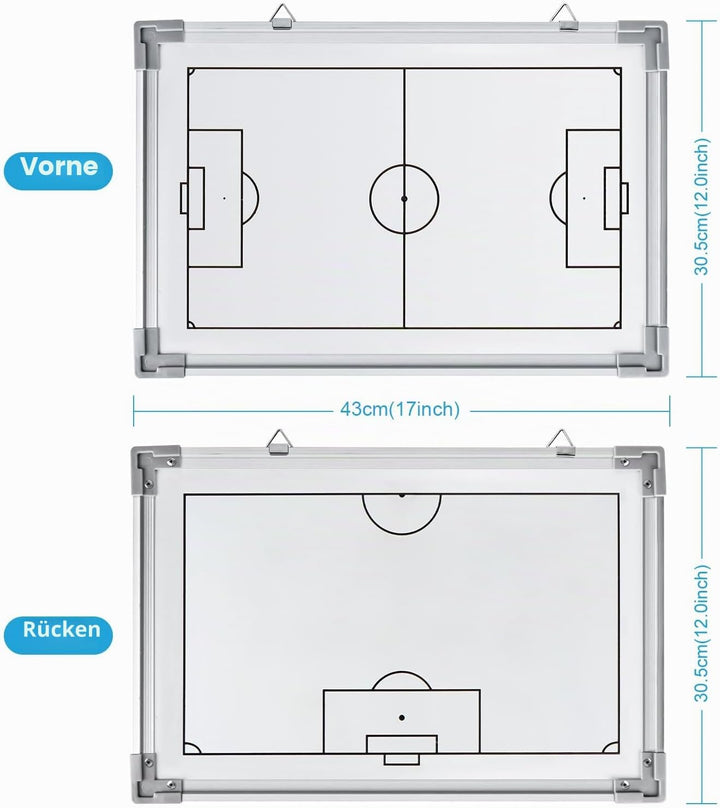 Holzsammlung Profi Coaches Whiteboard Tragbar Taktiktafel für Fussball mit Magnete, Stifte und Radie