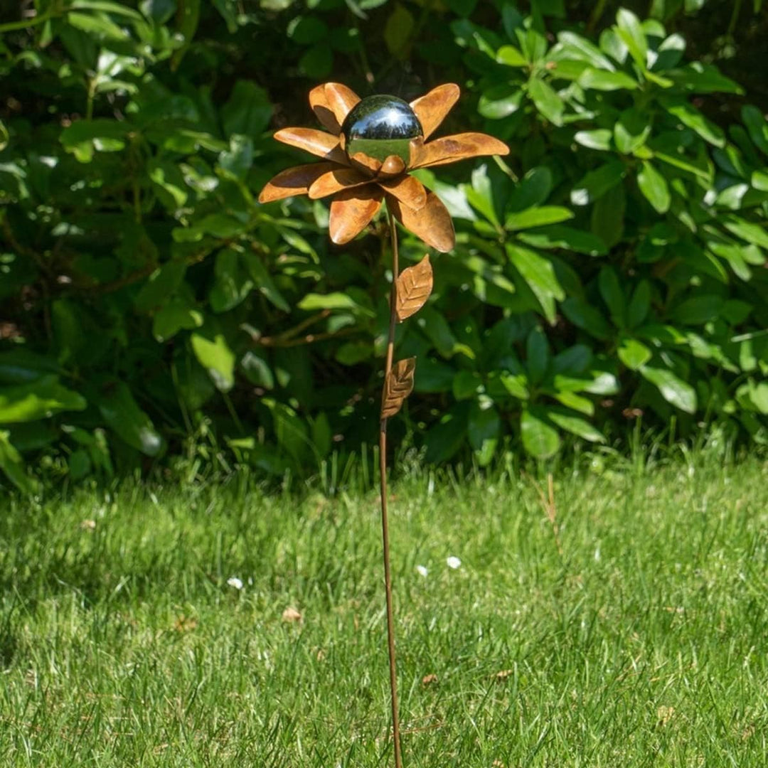 CIM Rost Gartenstecker Gartendeko - Edelrostblume Mirror Margerite S - Abmessung: 23x23x94cm - oxidi