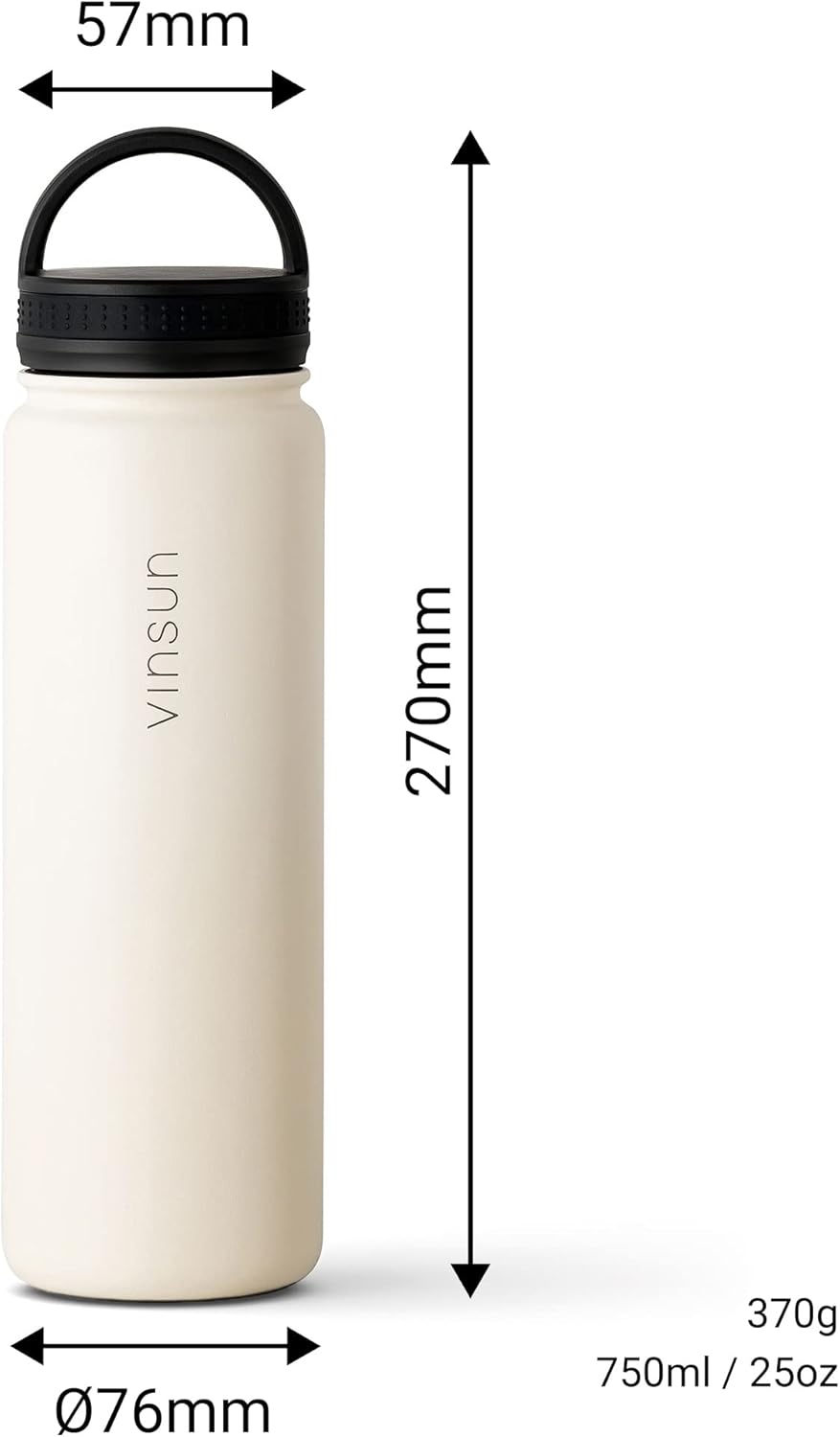 Vinsun Edelstahl Trinkflasche 750ml - 3 Deckel - auslaufsicher, Kohlensäure geeignet, BPA frei - The
