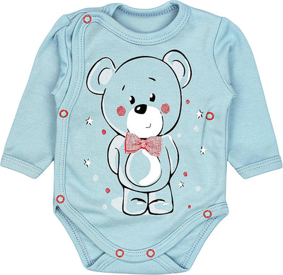 TupTam Baby Unisex Langarm Wickelbody Print/Uni 5er Pack 56 Little Bro Blau Grau Bärchen Fuchs Beige