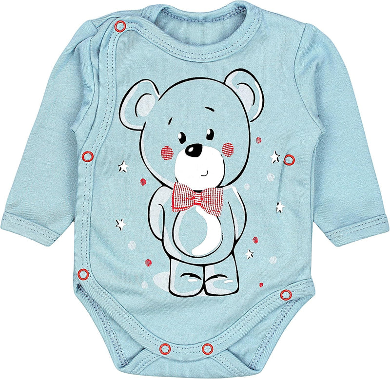 TupTam Baby Unisex Langarm Wickelbody Print/Uni 5er Pack 68 Little Bro Blau Grau Bärchen Fuchs Beige