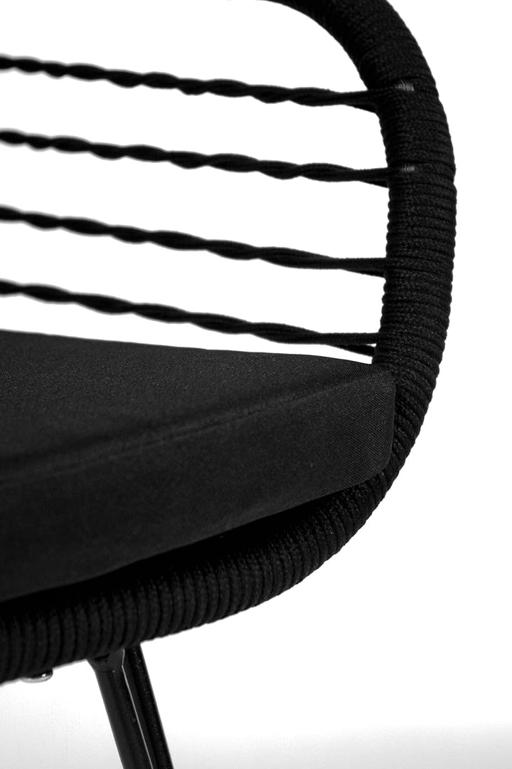 Kobolo Esszimmerstuhl Stuhl - Retro-Look-Black - Schwarz - Metall und Seil - inkl. Kissen