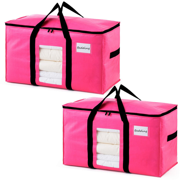 TAILI Umzugstasche mit Reissverschluss, 2 PCS Rosa Grosse Aufbewahrungstasche mit Griffe & Deckel Si