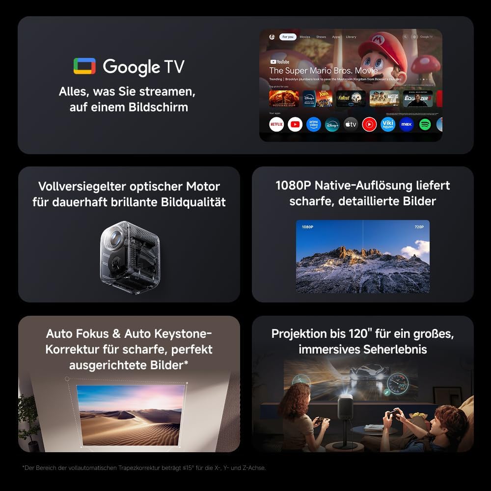Xiaomi L1 Smart Beamer 1080P Full HD mit Google TV & Netflix, Tragbarer Heimkino Projektor, Autofoku