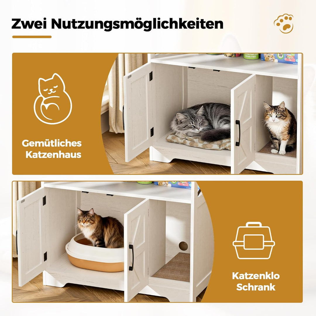 Katzenklo Schrank, Katzenhaus Holz, Katzenschrank mit Tür, Versteckte Katzentoilette mit Kratzmatte