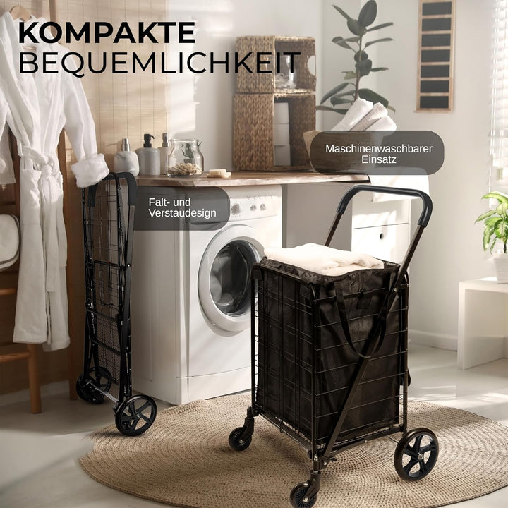 SereneLife Einkaufstrolley, Einkaufswagen Klappbar mit 50L Kapazität, Shopping Trolley belastbar bis