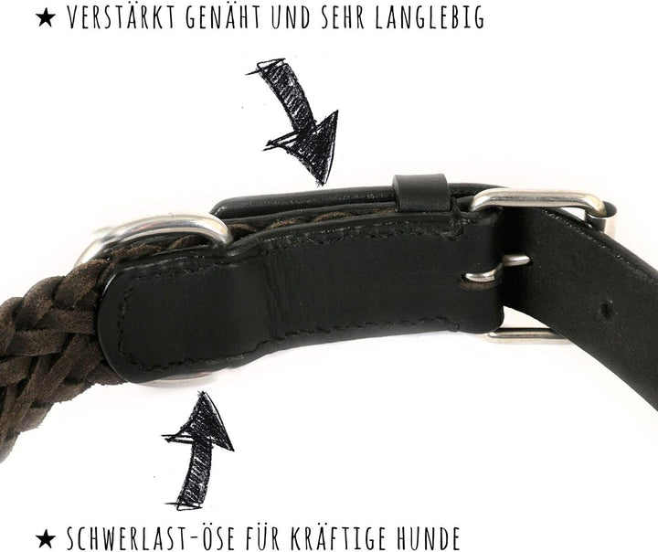 Monkimau Halsband für Hunde aus echt Leder geflochten verstellbar XL 47-58 cm L: 30mm x 65cm, L: 30m
