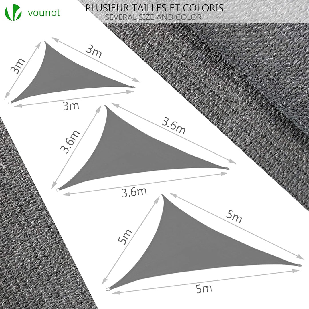 VOUNOT® Sonnensegel Dreieckig mit Befestigung Set, Sonnenschutz Atmungsaktiv und UV Schutz, für Balk