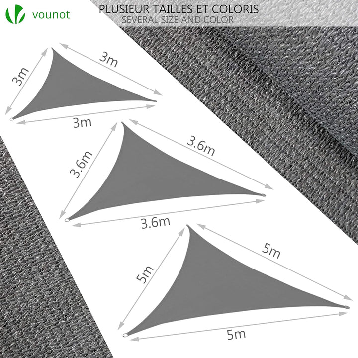 VOUNOT® Sonnensegel Dreieckig mit Befestigung Set, Sonnenschutz Atmungsaktiv und UV Schutz, für Balk