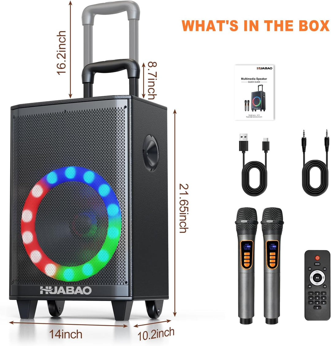Grosser Bluetooth-Karaoke-Lautsprecher mit 2 drahtlosen Mikrofonen, 11-Lautsprechersystem mit 8800-m