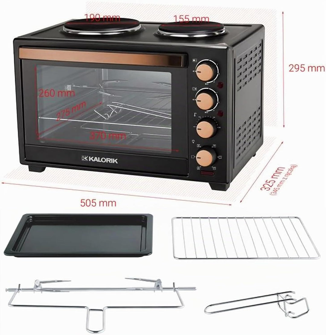 Kalorik - Minibackofen - Kochplatten 2er Elektrisch - mini Backofen 30 Liter - 2-in-1 Backofen und K
