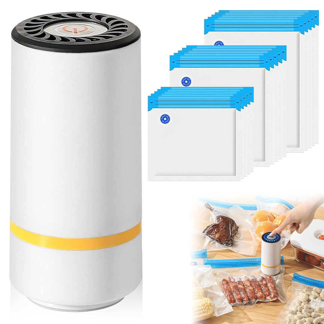 Vakuumiergerät mit 15 Vakuumbeuteln, Tragbarer Mini Handvakuumierer für den Haushalt, 3 Grössen, USB