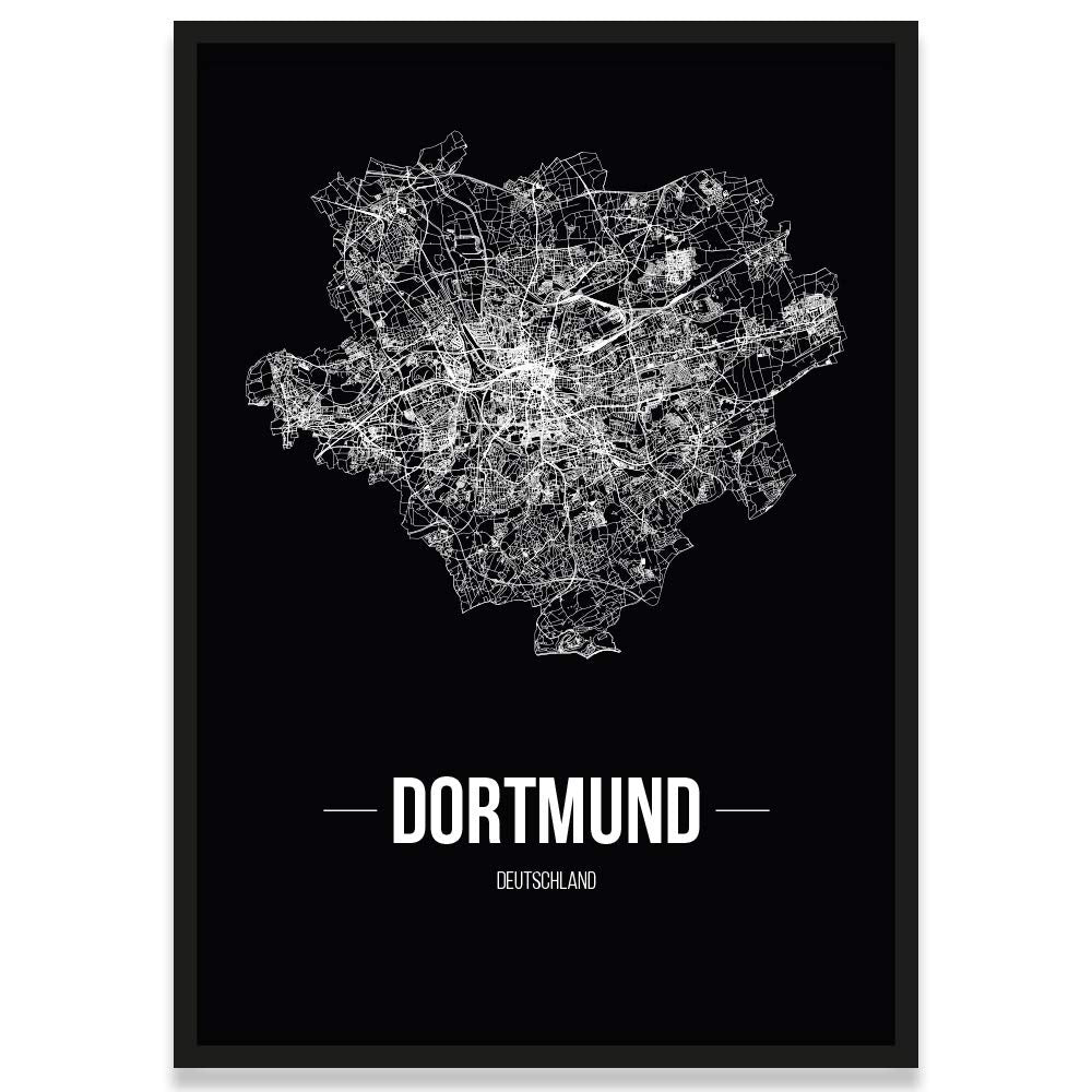 JUNIWORDS Stadtposter, Dortmund, Wähle eine Grösse, 21 x 30 cm, Poster mit Rahmen, Schrift B, Schwar