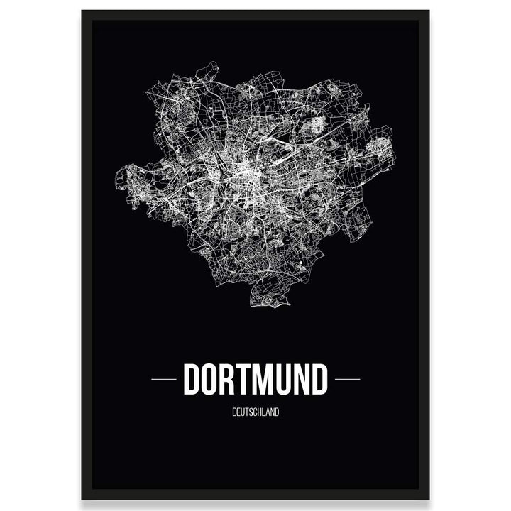 JUNIWORDS Stadtposter, Dortmund, Wähle eine Grösse, 21 x 30 cm, Poster mit Rahmen, Schrift B, Schwar