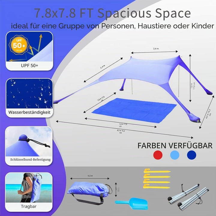 Cuupo Strandzelt, Pop-Up, 2x2.1 m, LSF 50, Lycra, Sonnenschutz, für den Aussenbereich, Anti-Wind, So
