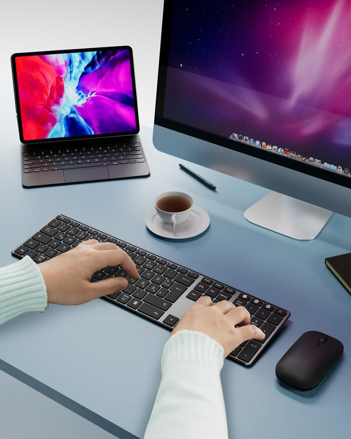 seenda SKM64-3 Bluetooth Tastatur mit Maus, Wiederaufladbare Dualmodus USB & Bluetooth Tastatur aus