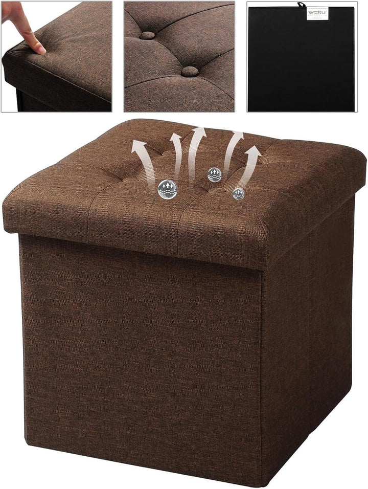 WOLTU SH06br-2 2er Set Sitzhocker mit Stauraum Sitzwürfel Sitzbank Faltbar Truhen Aufbewahrungsbox,