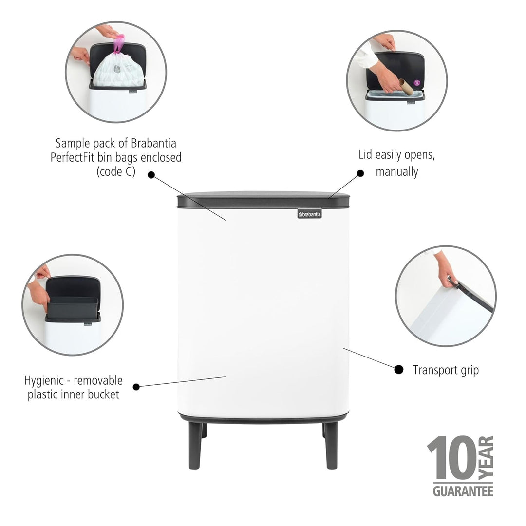 Brabantia - Mülleimer Bo Hi 12L mit Soft-Close-Deckel, herausnehmbarem Inneneimer und Transportgriff