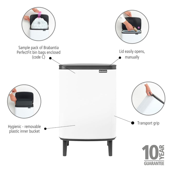 Brabantia - Mülleimer Bo Hi 12L mit Soft-Close-Deckel, herausnehmbarem Inneneimer und Transportgriff