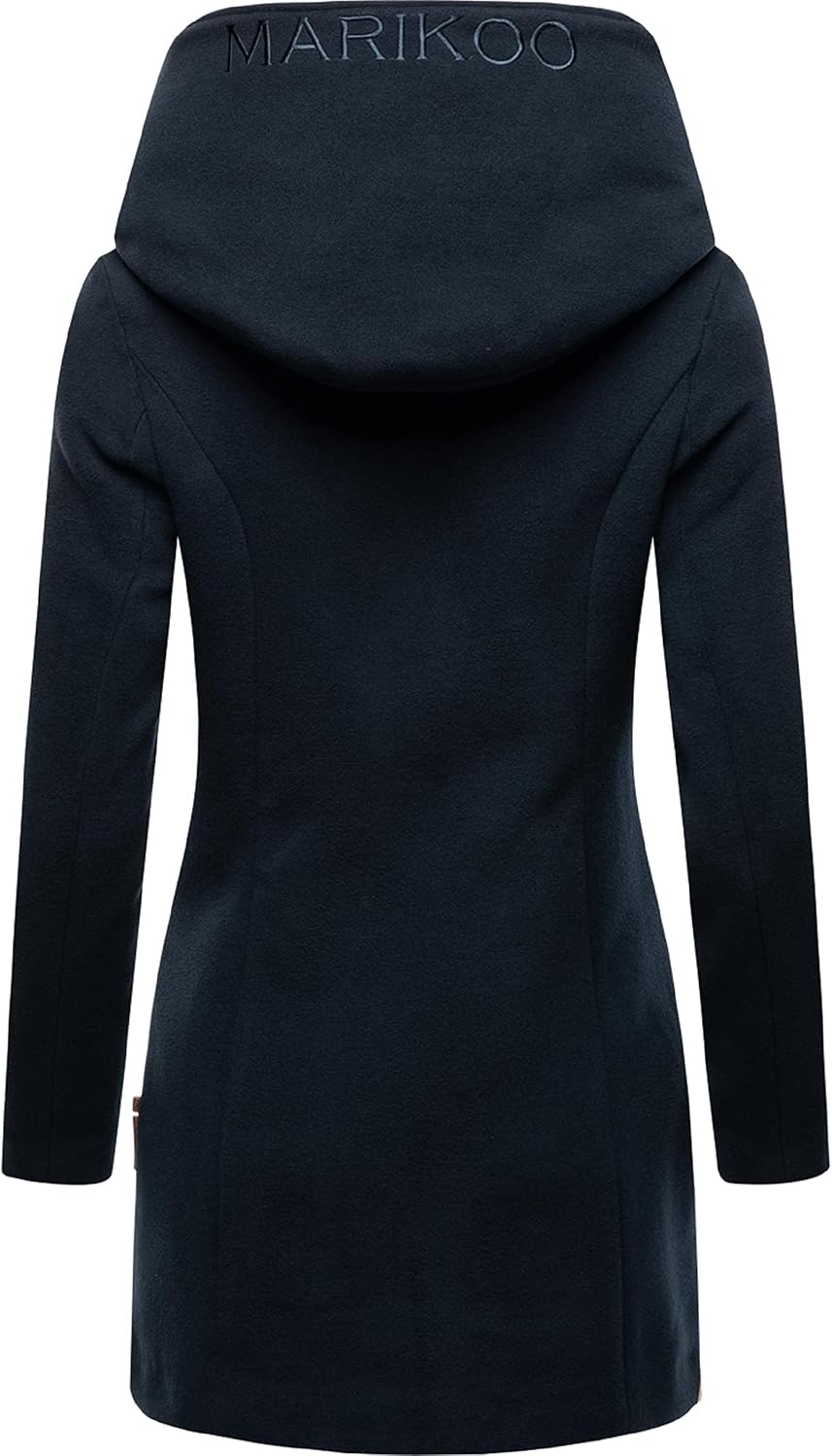 MARIKOO Damen Mantel in Wollmantel-Optik warmer Trenchcoat mit Kapuze Maikoo XS-5XL XL Dark Navy, XL