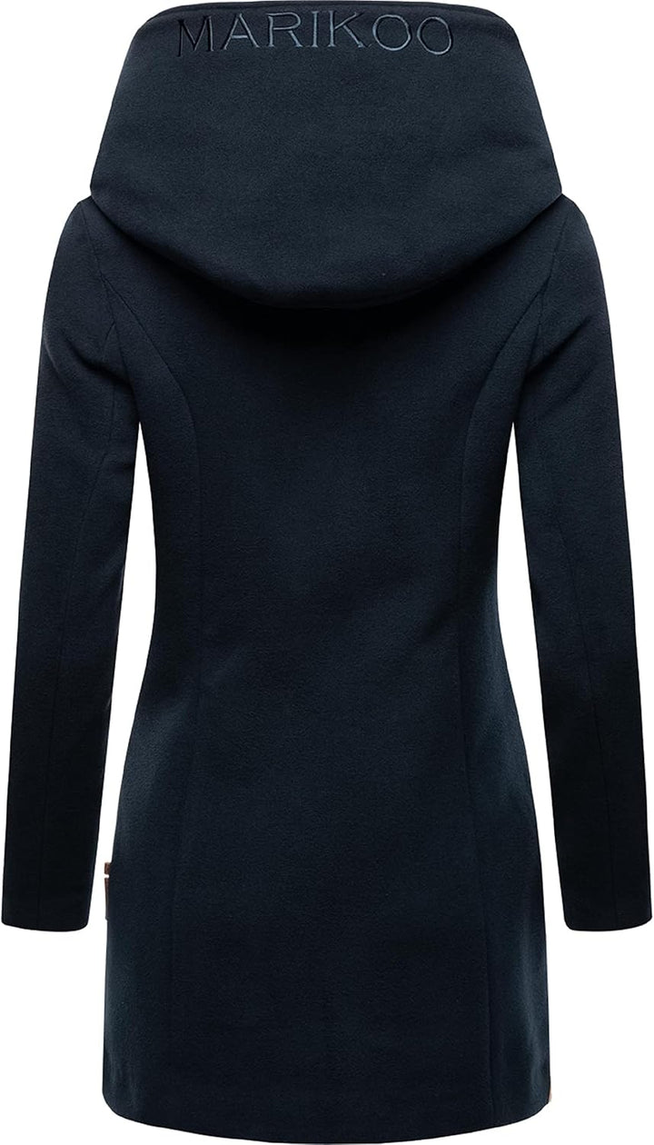 MARIKOO Damen Mantel in Wollmantel-Optik warmer Trenchcoat mit Kapuze Maikoo XS-5XL XL Dark Navy, XL