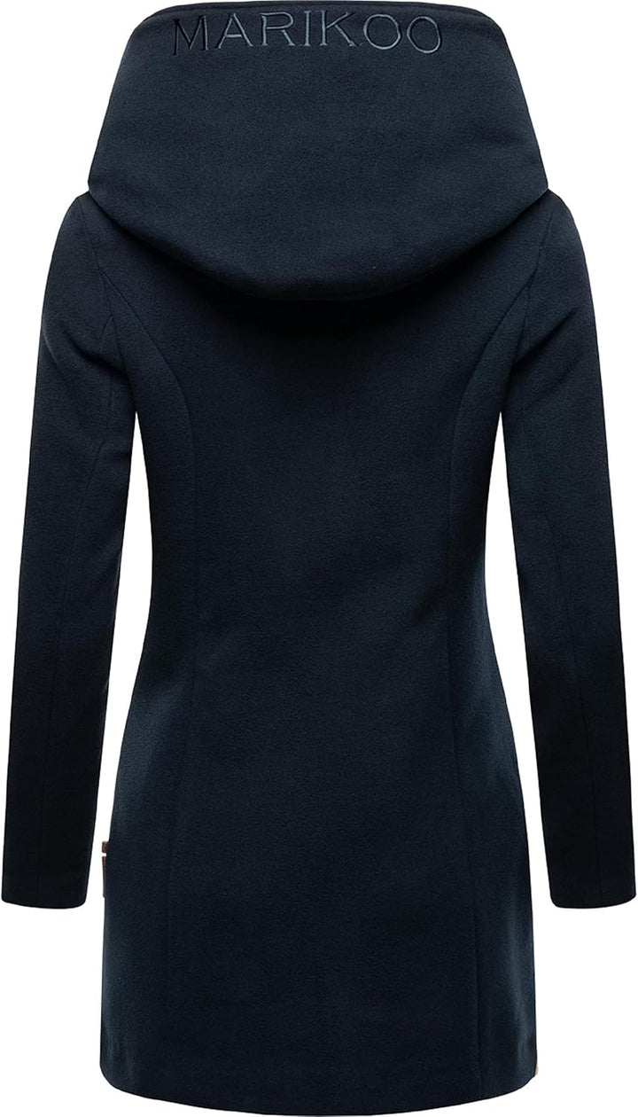 MARIKOO Damen Mantel in Wollmantel-Optik warmer Trenchcoat mit Kapuze Maikoo XS-5XL XL Dark Navy, XL