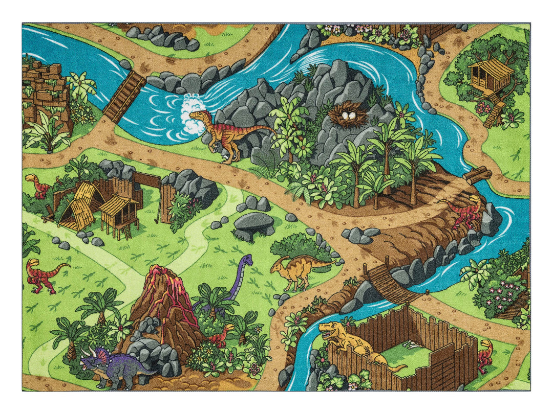 Rebel Roads Teppich Dino World 29 Dinosaurier, rutschfest für Kinder - grau/grün 140x200 cm 140x200