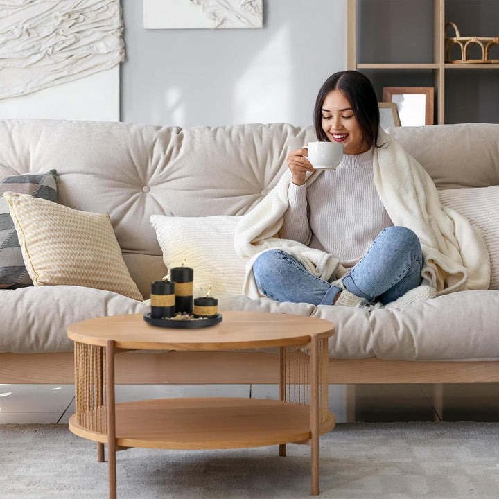 Relaxdays Teelichthalter Set mit Tablett & Steinen, Ø 19,5 cm, Tischdeko Wohn- & Esszimmer, Kerzenha