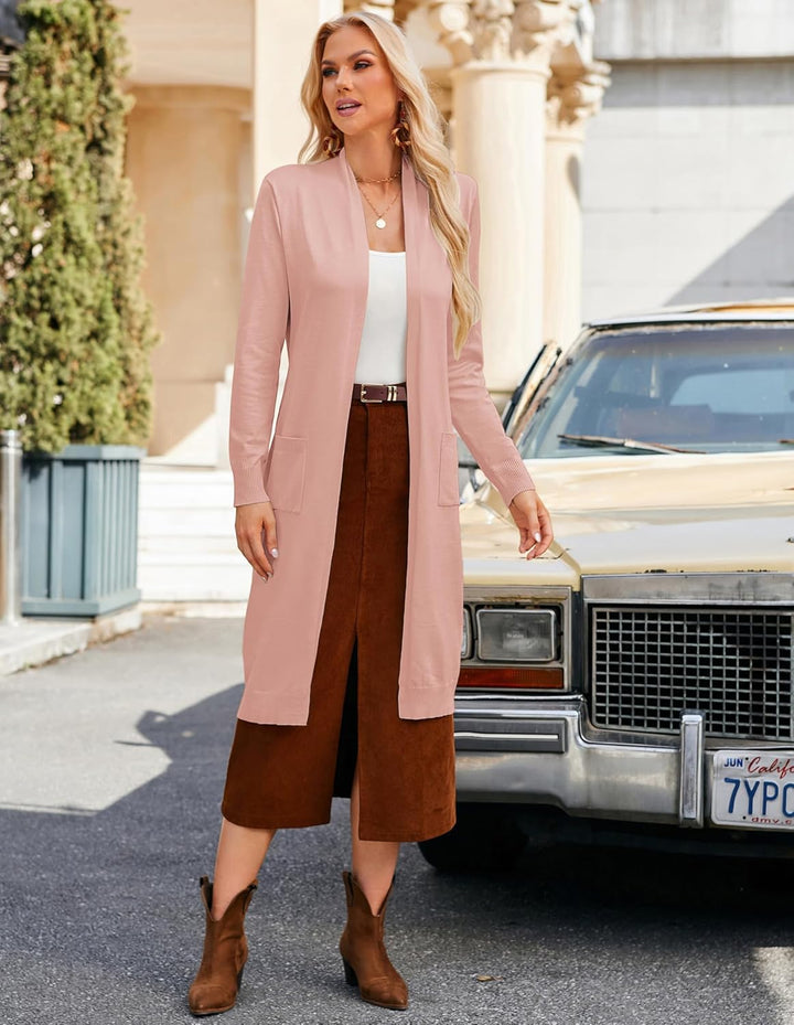 GRACE KARIN Damen Strickjacke Offene Langarm Knitwear Casual Maxi Lang Cardigan Sweater CLE02380, S