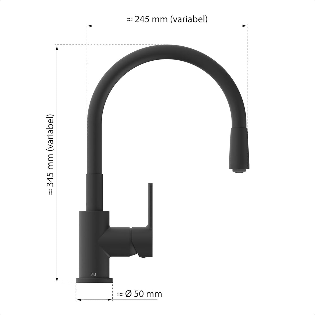 EISL Flexo Schwarz Flexible Spültischarmatur, biegsamer Wasserhahn für die Küche schwarz, hoher Ausl