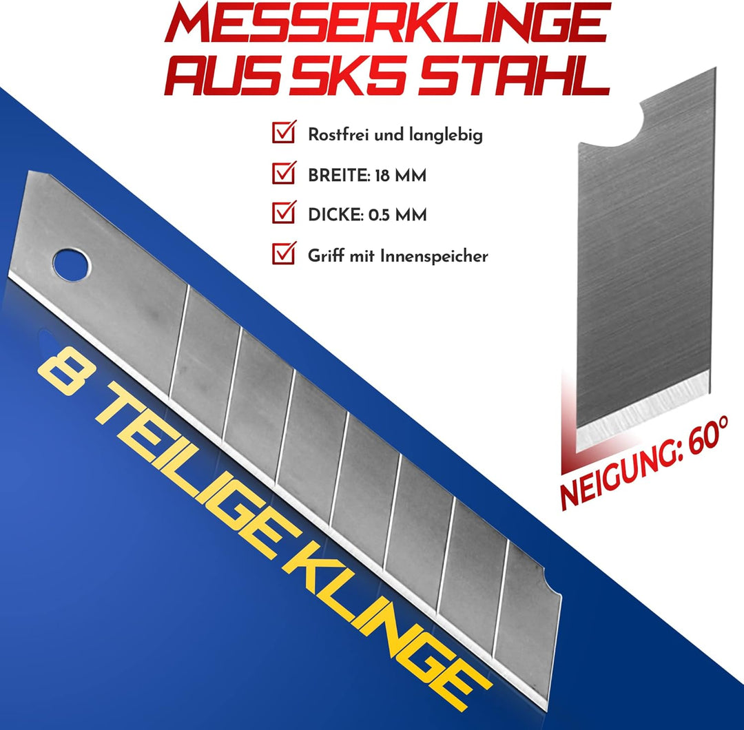 SANAWATEC 10x Cuttermesser profi 18mm + 100x Abbrechklingen Teppichmesser profi Katamesser cutter me