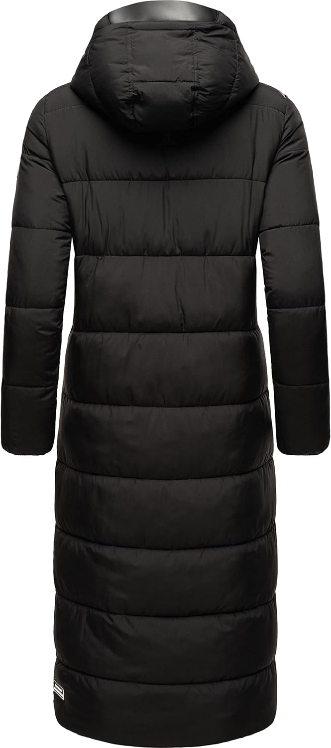 Navahoo Damen Wintermantel warmer Steppmantel lang mit abnehmbarer Kapuze Isalie XS-3XL M Schwarz, M