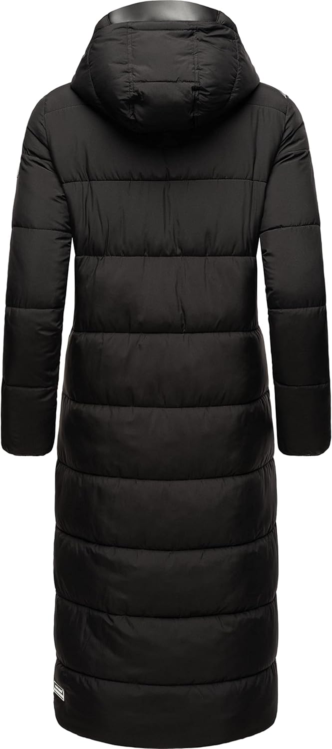 Navahoo Damen Wintermantel warmer Steppmantel lang mit abnehmbarer Kapuze Isalie XS-3XL S Schwarz, S