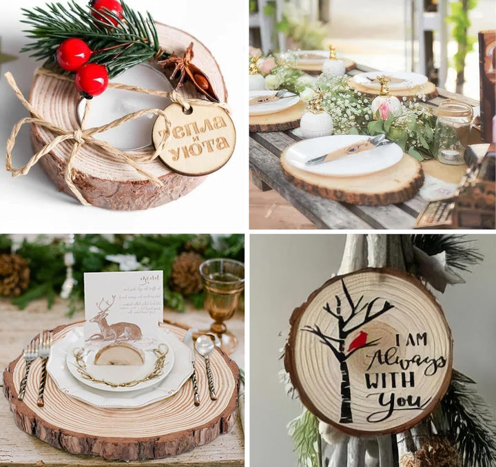 Holzscheiben 15er Set 23-25 cm Runde Baumscheiben ohne Loch für DIY Basteln, Hochzeit, Weihnachtsdek