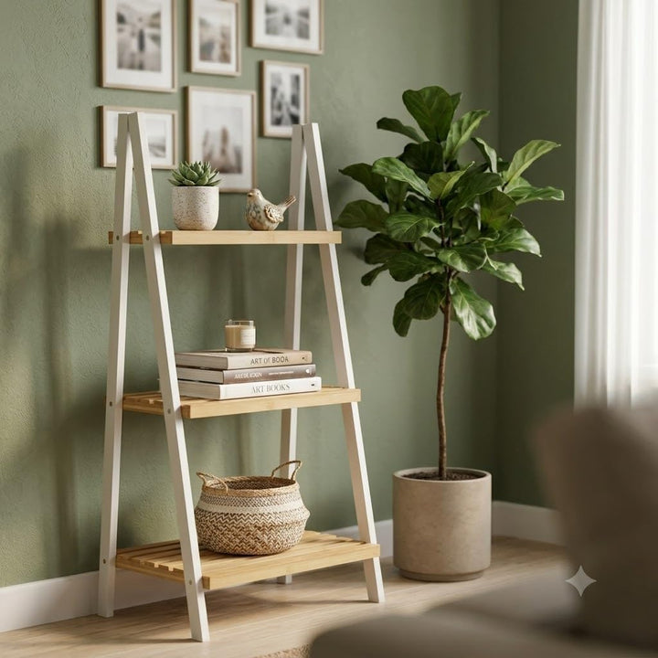 Generisch Badregal Bambus mit 3 Ablagen - Standregal Pyramide aus natürlichem Holz Leiterregal Stufe