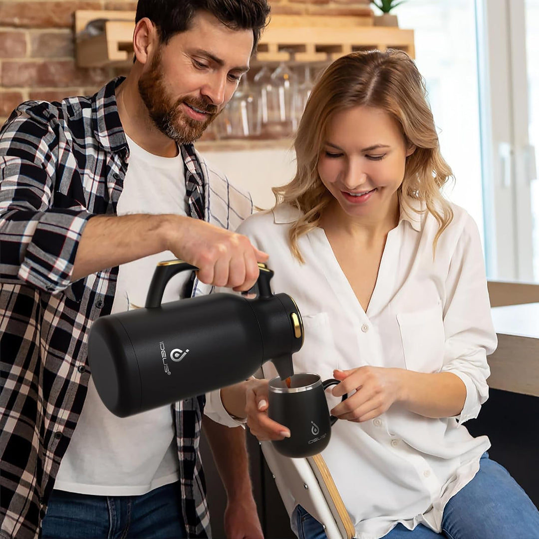 IDEUS® Thermoskanne 2l, Edelstahl Doppelwandige Kaffeekanne Vakuumisolierung Isolierkanne Warmhaltek