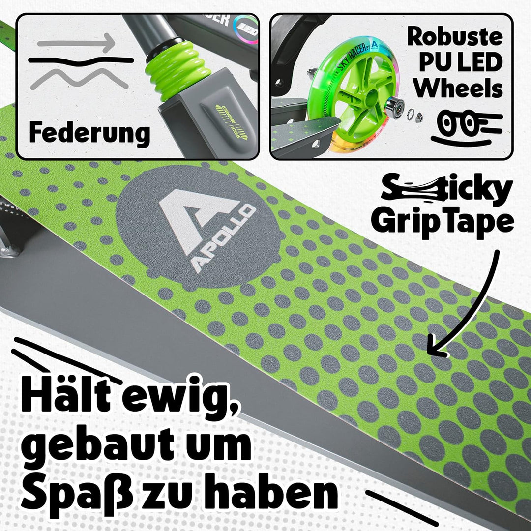 Apollo Skyracer City Roller mit LED Leuchträdern | Roller Kinder 6 Jahre | City Scooter mit Federung