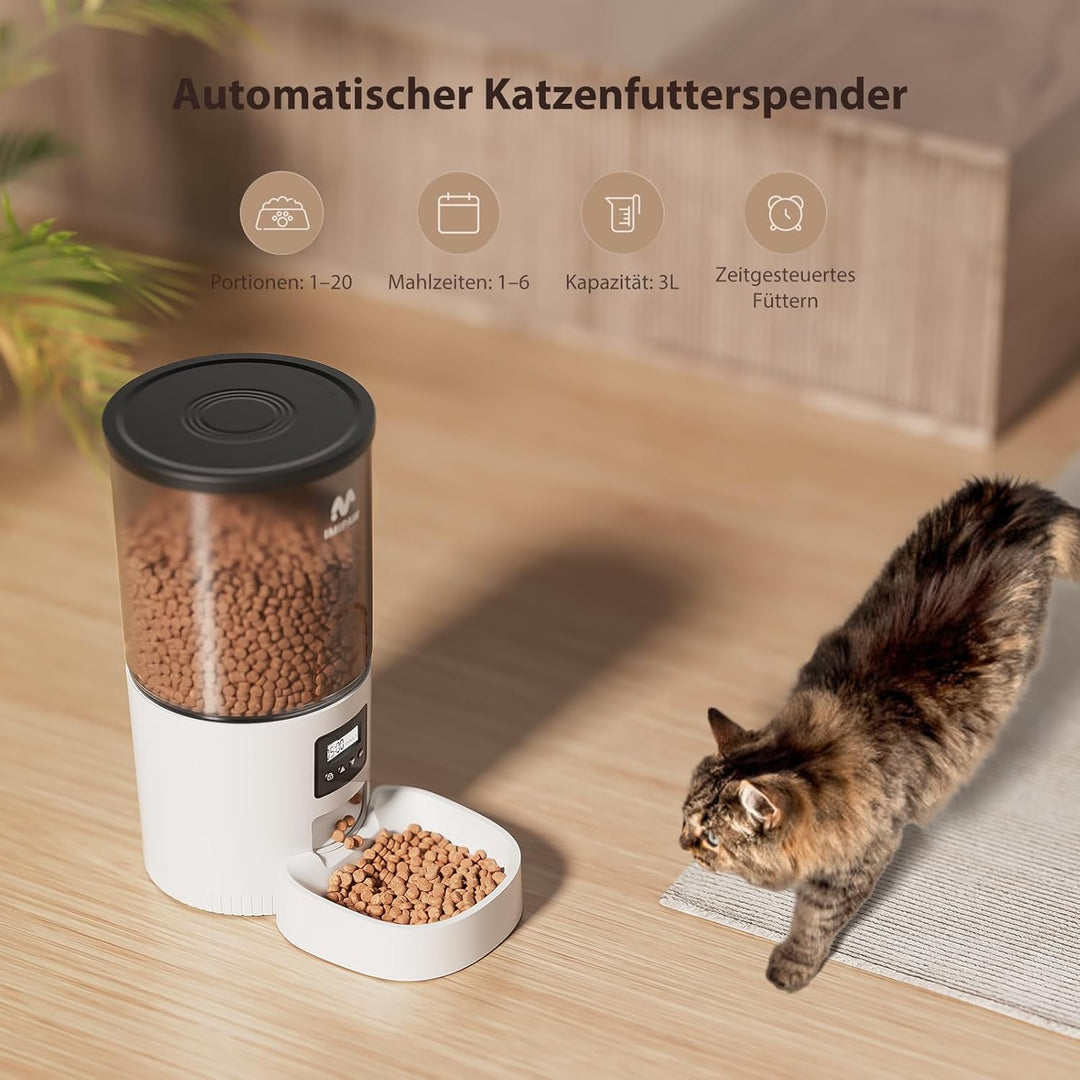 IMIPAW Futterautomat Katze, Katzenfutter Automat mit Programmierbarem Timer, Einfache Bedienung, 1-6