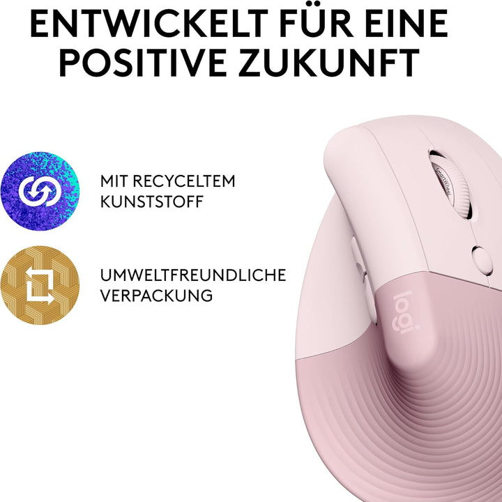 Logitech Lift Vertikale Ergonomische Maus, Kabellos, Bluetooth oder Logi Bolt USB-Empfänger, Leise K