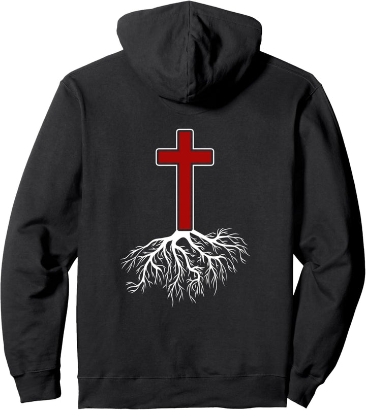 Backprint Kreuz Baum Religion und Christentum Pullover Hoodie