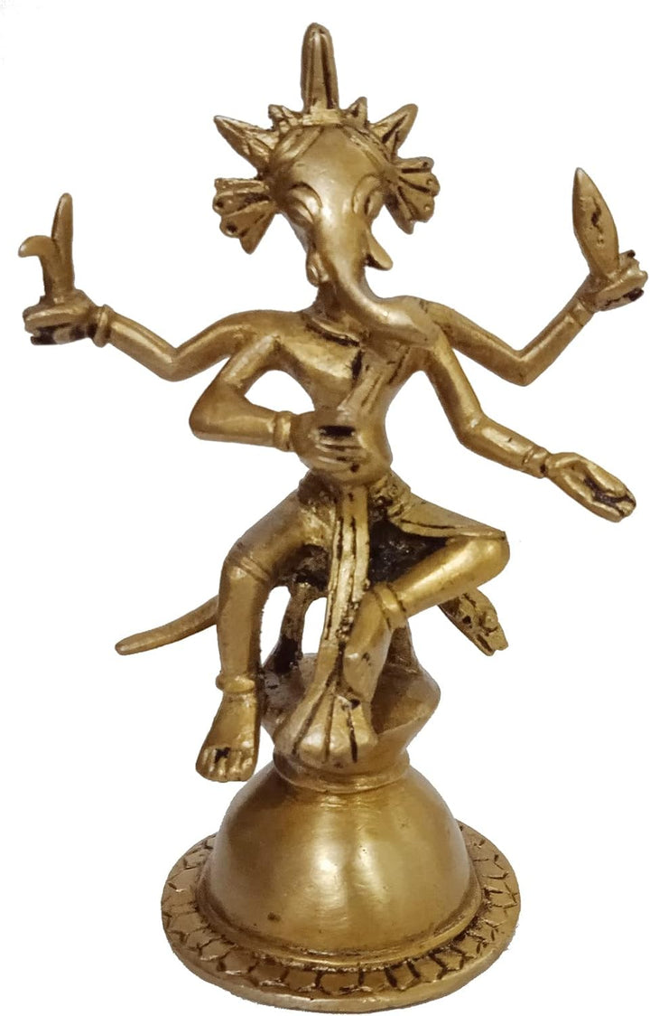 Purpledip 12412 Statue aus Messing mit Idol Ganesha Ganapathi im antiken Tribal-Design