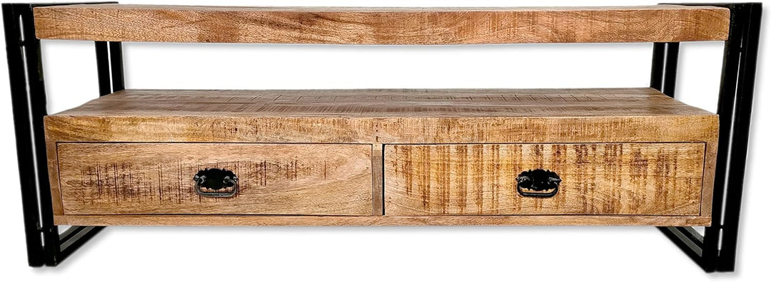 DARO DEKO Holz Lowboard eckig braun 125 x 45cm mit schwarzem Metall Gestell Fernsehtisch TV-Schrank
