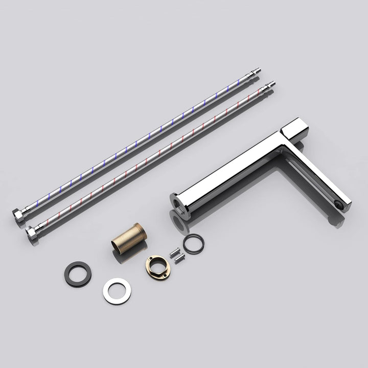 Mai & Mai Wasserhahn Bad Waschtischarmatur eckiges Design Badarmatur Silber Chrom 30,9cm hoch Wascht
