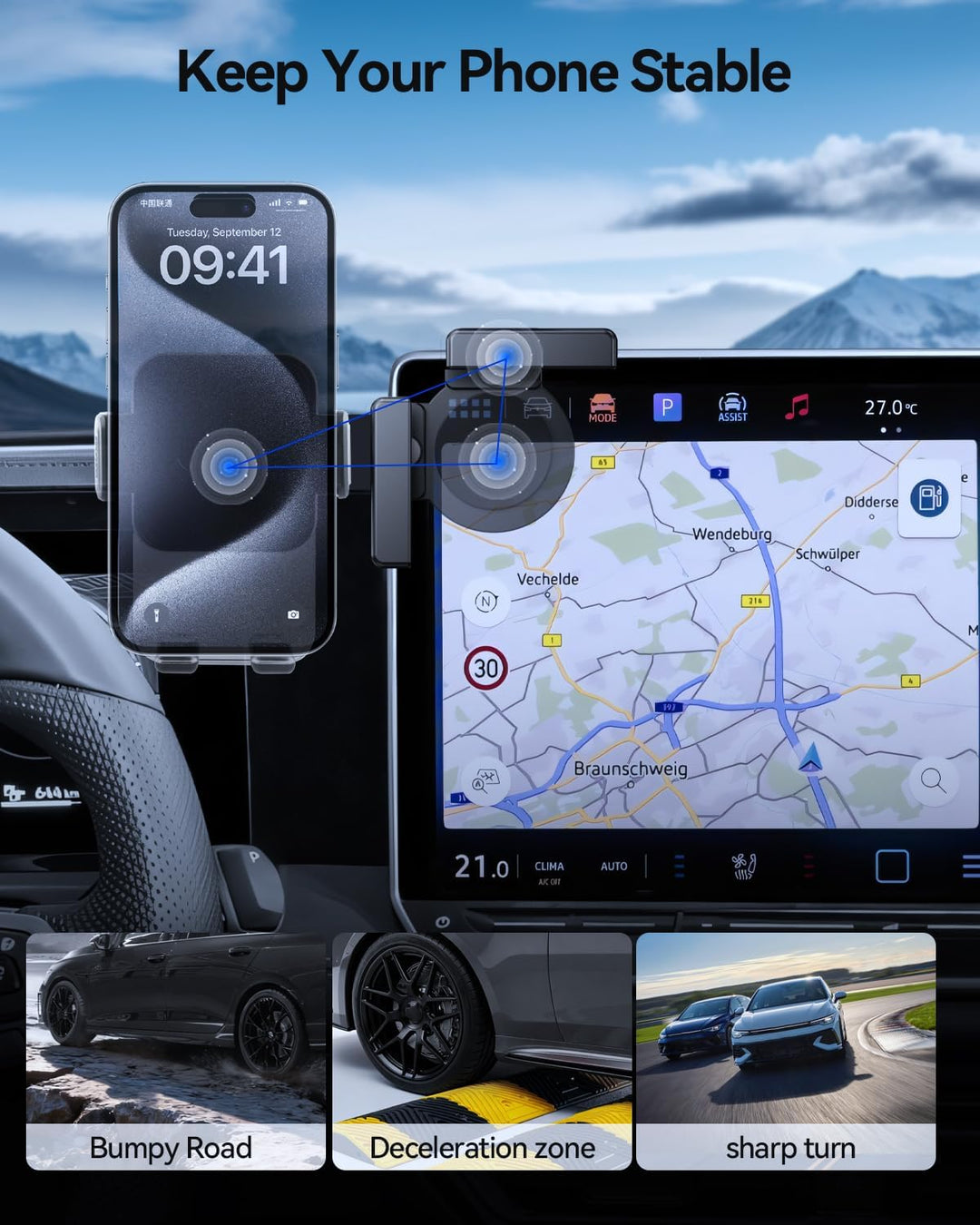 Handyhalterung für VW 12,9 Zoll Display, Golf 8.5/Tiguan 3/Passat B9, Golf/Tiguan/Passat 2024-2026 A