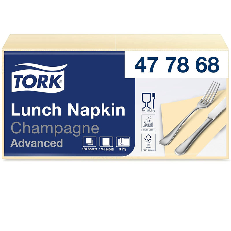 Tork 477868 Soft Lunch Servietten Champagner / 3lagige, saugfähige Papierservietten in Gelb / Vielfä