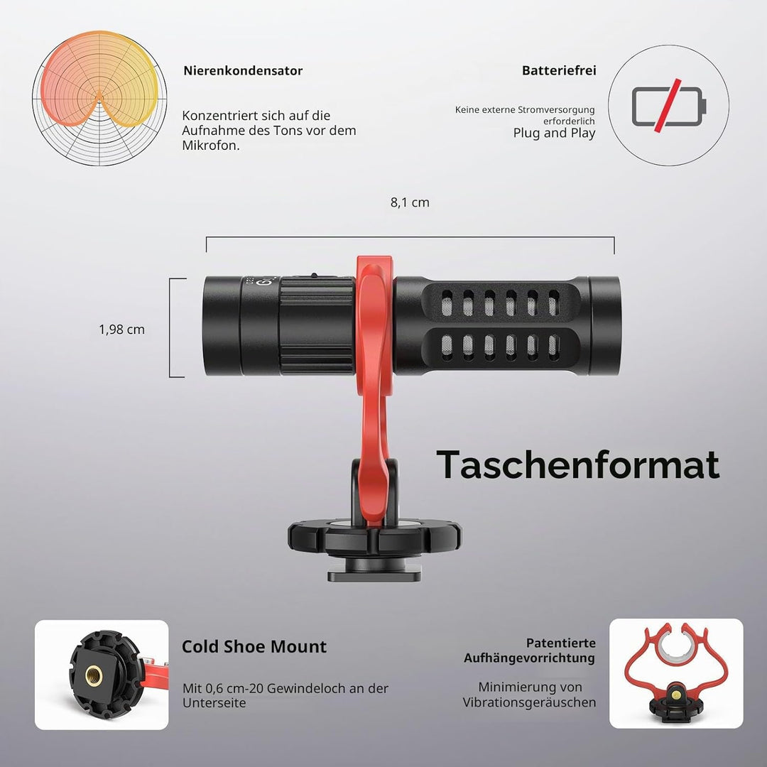 SMALLRIG Videomikrofon, Dual Input Videomic, mit Stossdämpfung Shock Mount, 3.5mm TRS/TRRS Richtmikr